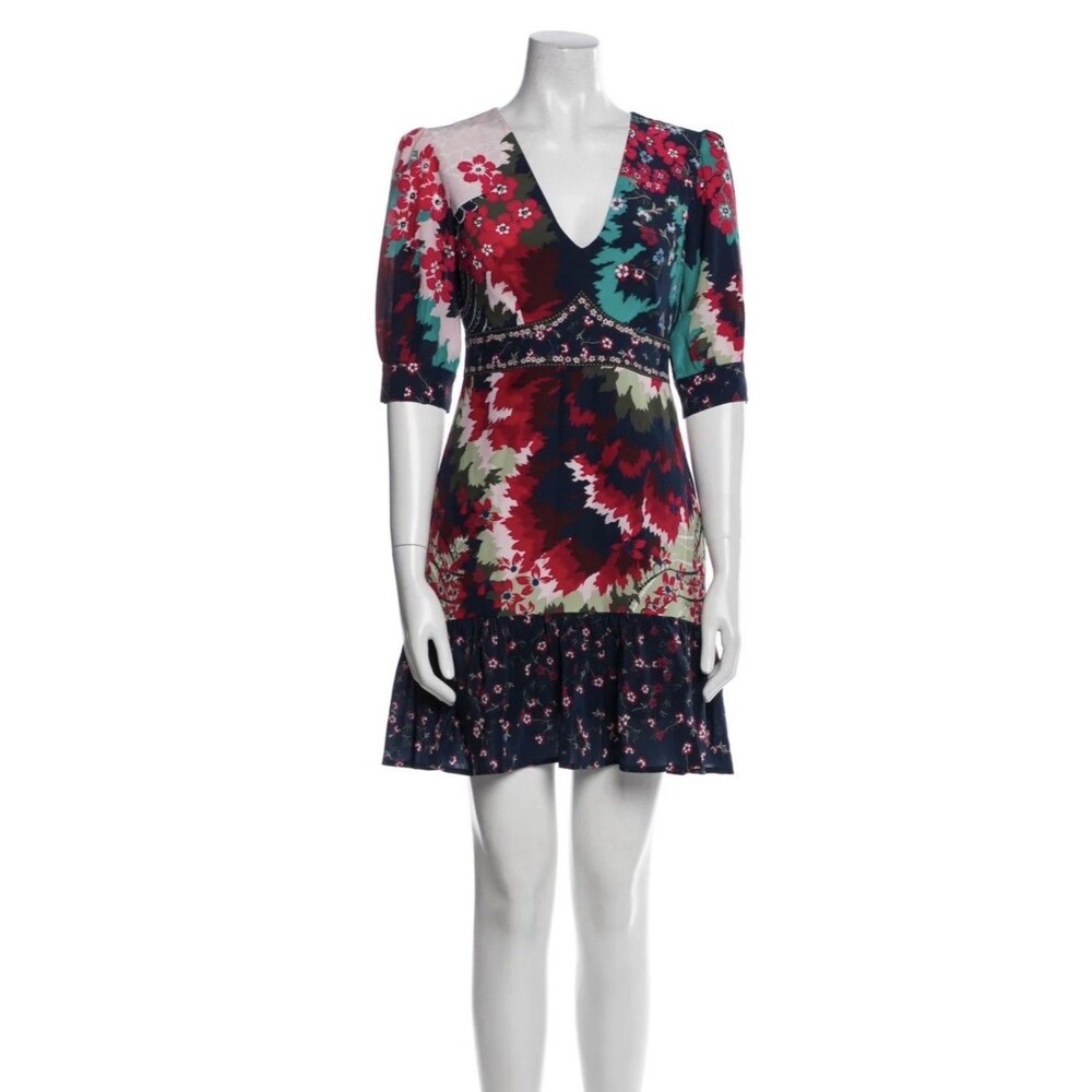 Saloni NWT 3/4 Sleeve Multicolor Hydrangea Print Dress Size 4 US, MSRP $525